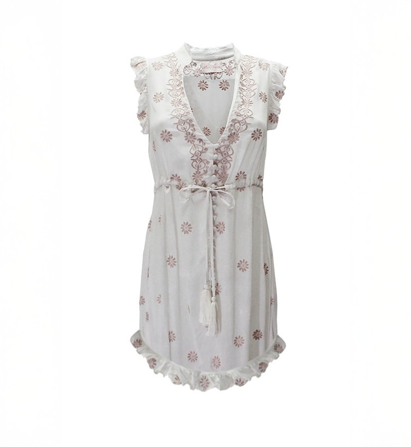 Robe Courte Nice - aqua - blanche bohème - Miss June Paris - 4