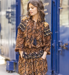 Skirt VODKAShort skirt Vodka - black/orange - paisley pattern - fluid fabric - Miss June Paris - 3