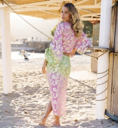 Sunday Top - Pink / Gradient Green Sleeves - Long Sleeves - Boho Style - V-Neck - Miss June Paris - 4