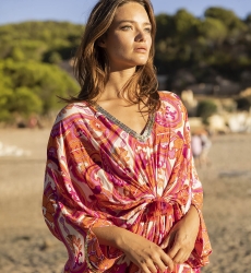 Vestido Largo Emmy - Rosa/Naranja - Estampado Cachemira - Mangas Largas - Con Lentejuelas - Miss June Paris - 3