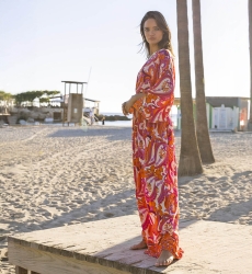 Emmy Long Dress - Pink/Orange - Paisley Print - Long Sleeves - With Sequins - Miss June Paris - 4