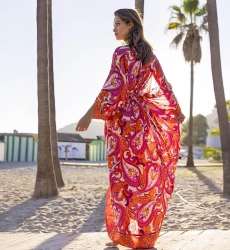 Robe Longue Emmy - rose/orange - imprimé cachemire - manches longues - avec sequins - Miss June Paris - 5