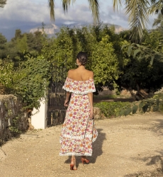 Rayan Long Dress - Colorful Floral Print - Off-Shoulder - White Embroidery - Boho - Miss June Paris - 5