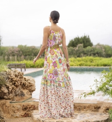 Long dress ASTOR: white - boho floral - thin straps - Miss June Paris - 3