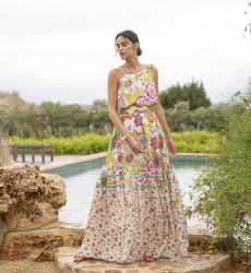 Long dress ASTOR: white - boho floral - thin straps - Miss June Paris - 1