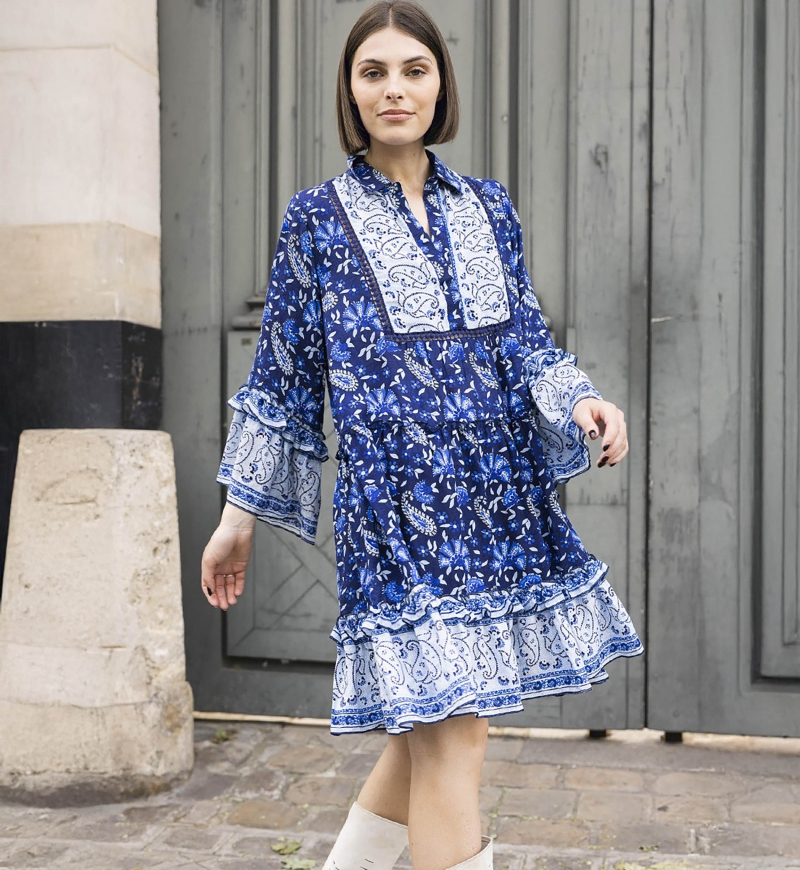 robe courte manche longue boheme CAMILLE - Miss June