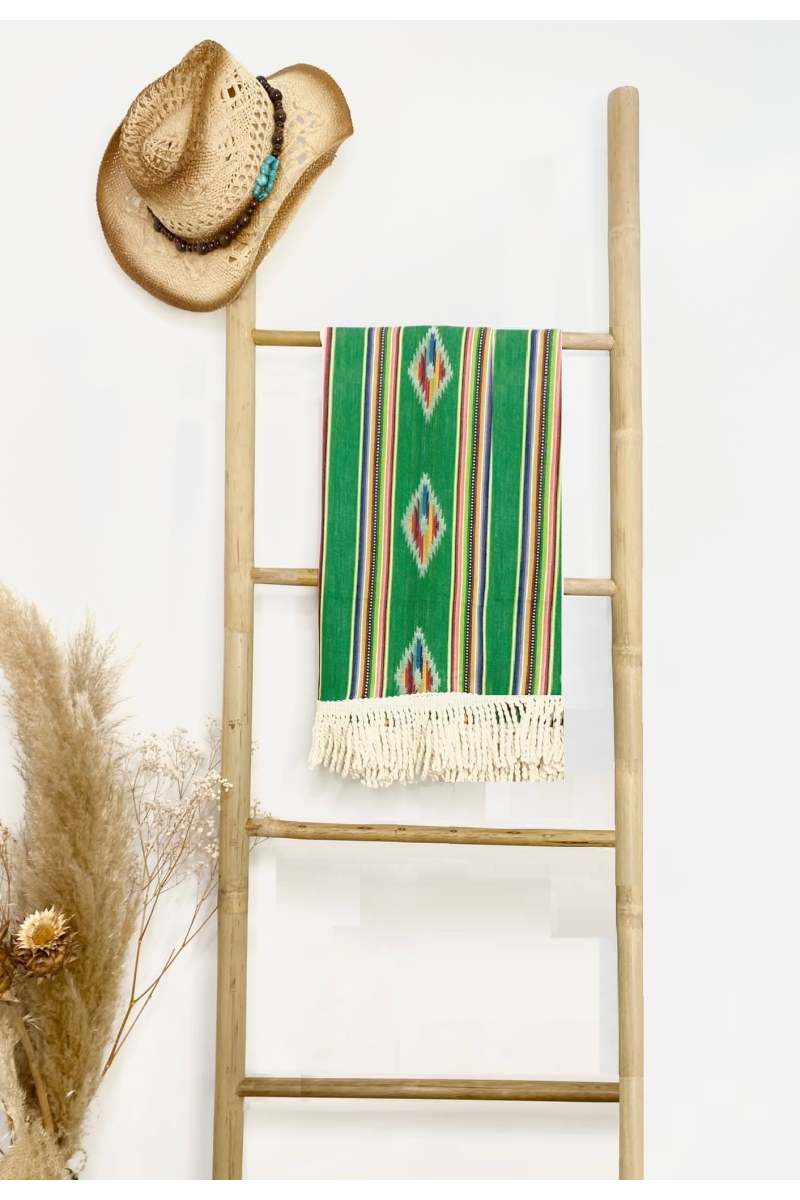 Seychelles Beach Fouta – green/yellow/brown – bohemian – with fringes – Miss June Paris – 4