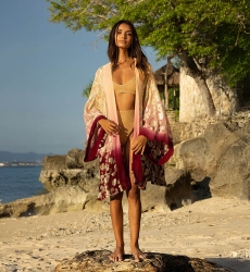 Kimono Corto Leny – melocotón/burdeos – detalles dorados – lurex – bohemio – Miss June Paris – 3