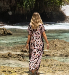 Caftan Long Roberta - multicouleur - manche courte - col V - style boho - Miss June Paris - 4