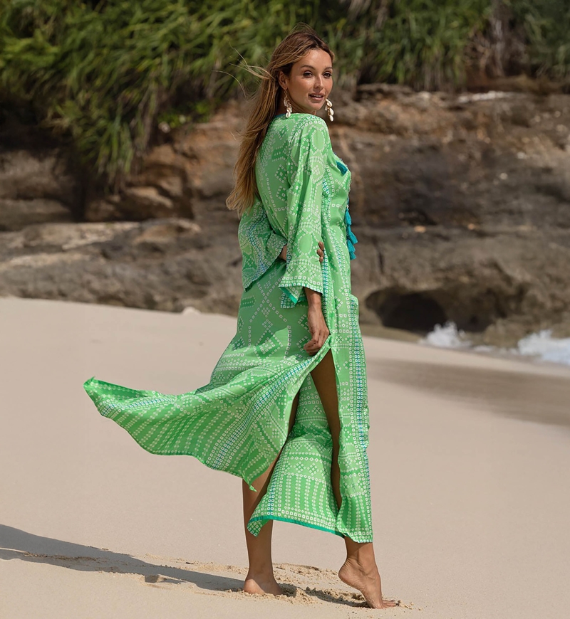 Vestido Largo Jorja - verde - pechera decorada - mangas largas - bohemio - Miss June Paris - 4