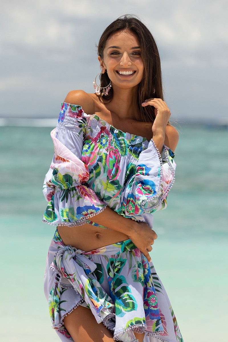 Long Sleeve Top Gin – mauve – floral print – bohemian – Miss June Paris – 1