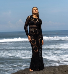 Birkin Long Dress - Black - Crochet - Long Sleeves - Bohemian - Miss June Paris - 1