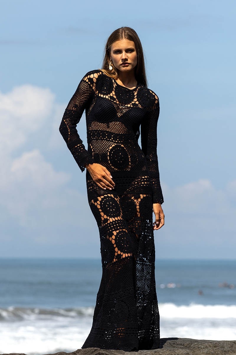 Vestido Largo Birkin - Negro - De Ganchillo - Mangas Largas - Bohemio - Miss June Paris - 3