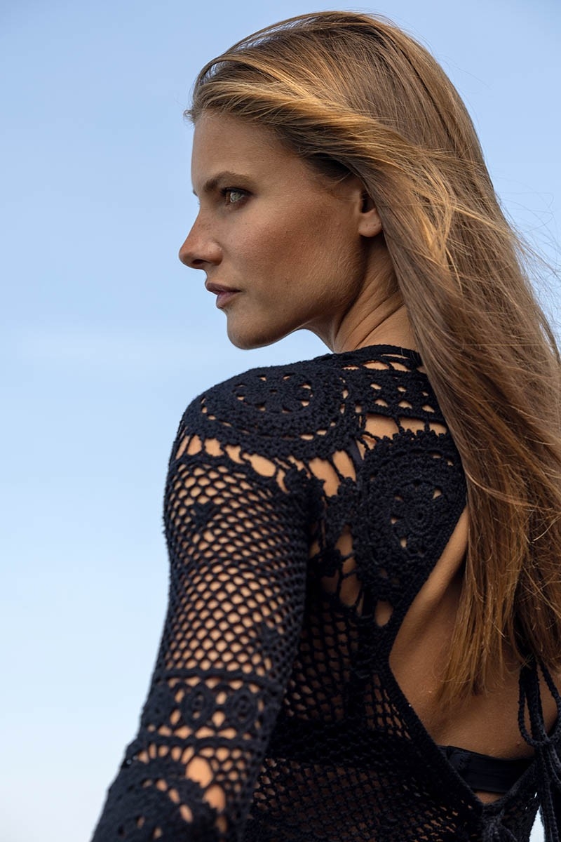 robe longue BIRKIN - noire - en crochet - manche longue - boheme - Miss June Paris - 5