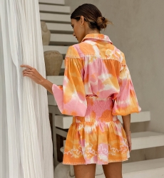 Camisa Hayley – rosa/naranja – mangas largas abullonadas – estampado tie-dye – bohemio – Miss June Paris – 4