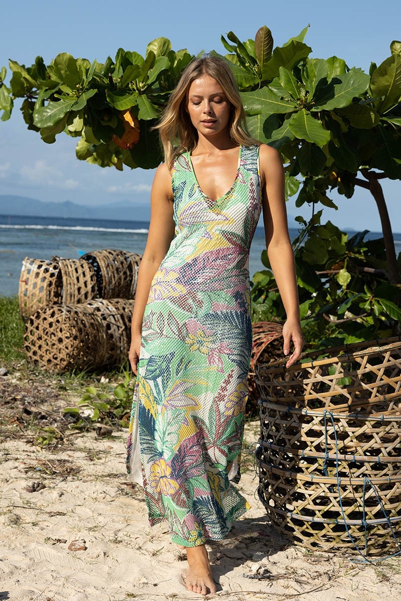 Long Dress Angeles - multicolored - crocheted cotton - V-neckline - bohemian - Miss June Paris - 2