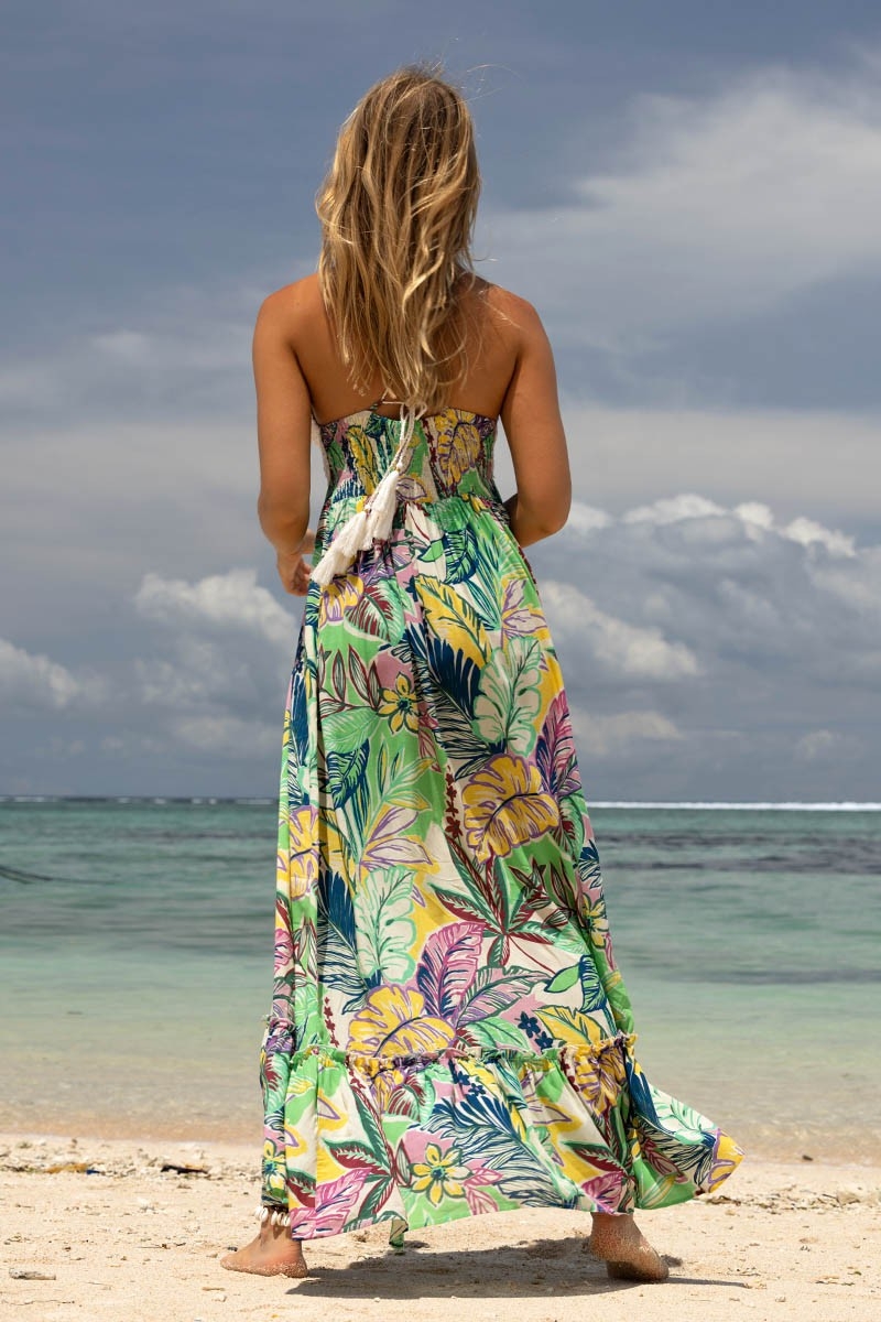 Long Dress Mencia - multicolored - crochet top - thin straps - V-neckline - bohemian - Miss June Paris - 4