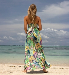 Long Dress Mencia - multicolored - crochet top - thin straps - V-neckline - bohemian - Miss June Paris - 4