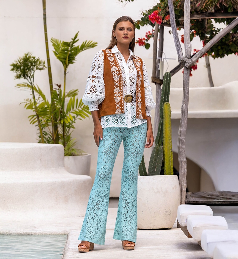 Pantalon Cece - aqua - crochet - bohème - Miss June Paris - 1
