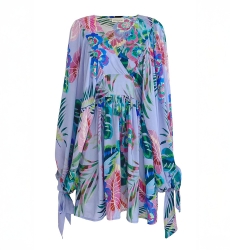 Vestido Corto Falone – violeta pastel – estampado floral – mangas largas – escote en V – Miss June Paris – 5