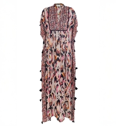 Caftan Long Roberta - multicouleur - manche courte - col V - style boho - Miss June Paris - 3