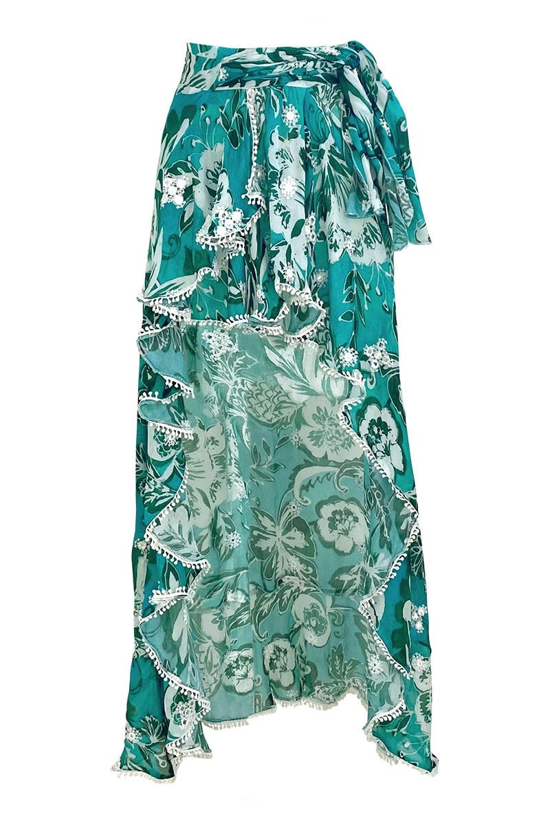 Asymmetric Skirt Izzy – green – white floral print – bohemian style – Miss June Paris – 5