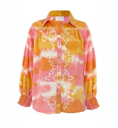 Shirt Hayley – pink/orange – puff long sleeves – tie & dye pattern – bohemian – Miss June Paris – 5
