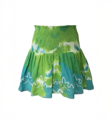 Jupe Lelya - verte/aqua - détails brodés - style smocké - motif tie & dye - bohème  - Miss June Paris - 5