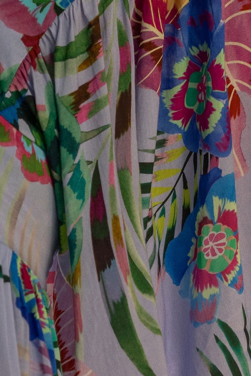 Vestido Corto Falone – violeta pastel – estampado floral – mangas largas – escote en V – Miss June Paris – 6