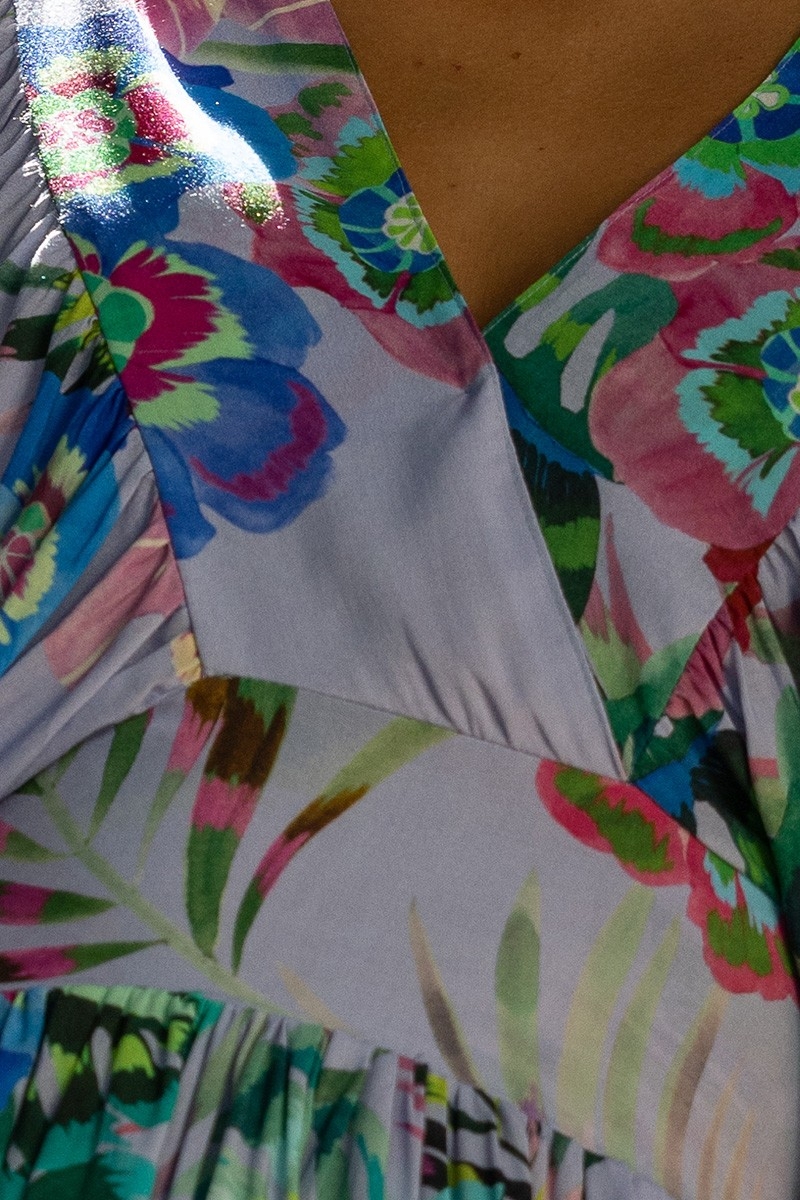 Robe Courte Falone - violet pastel - imprimé fleuri - manches longues - col V - Miss June Paris - 7