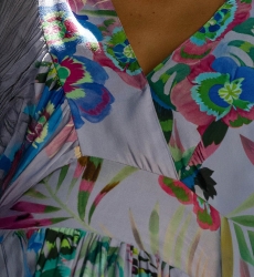 Robe Courte Falone - violet pastel - imprimé fleuri - manches longues - col V - Miss June Paris - 7