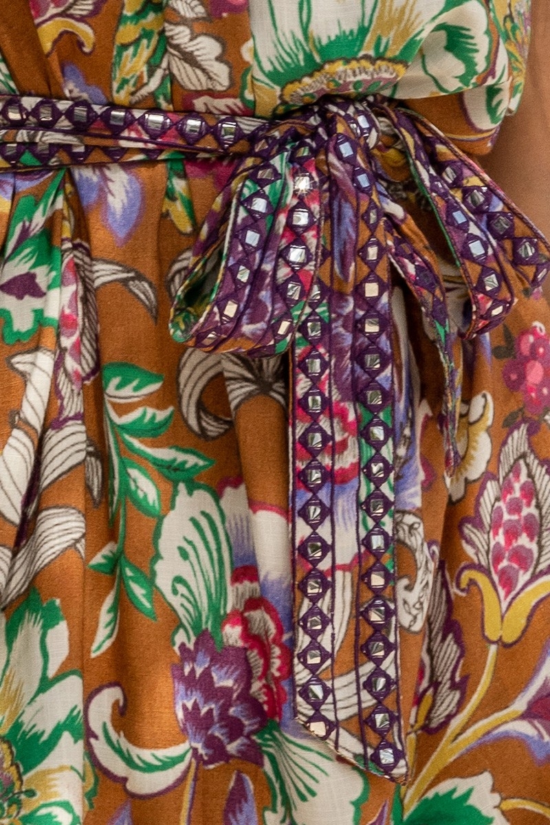 Long Dress Wallis - brown/multicolor - decorated with small mirrors - matching belt - Miss June Paris - 7