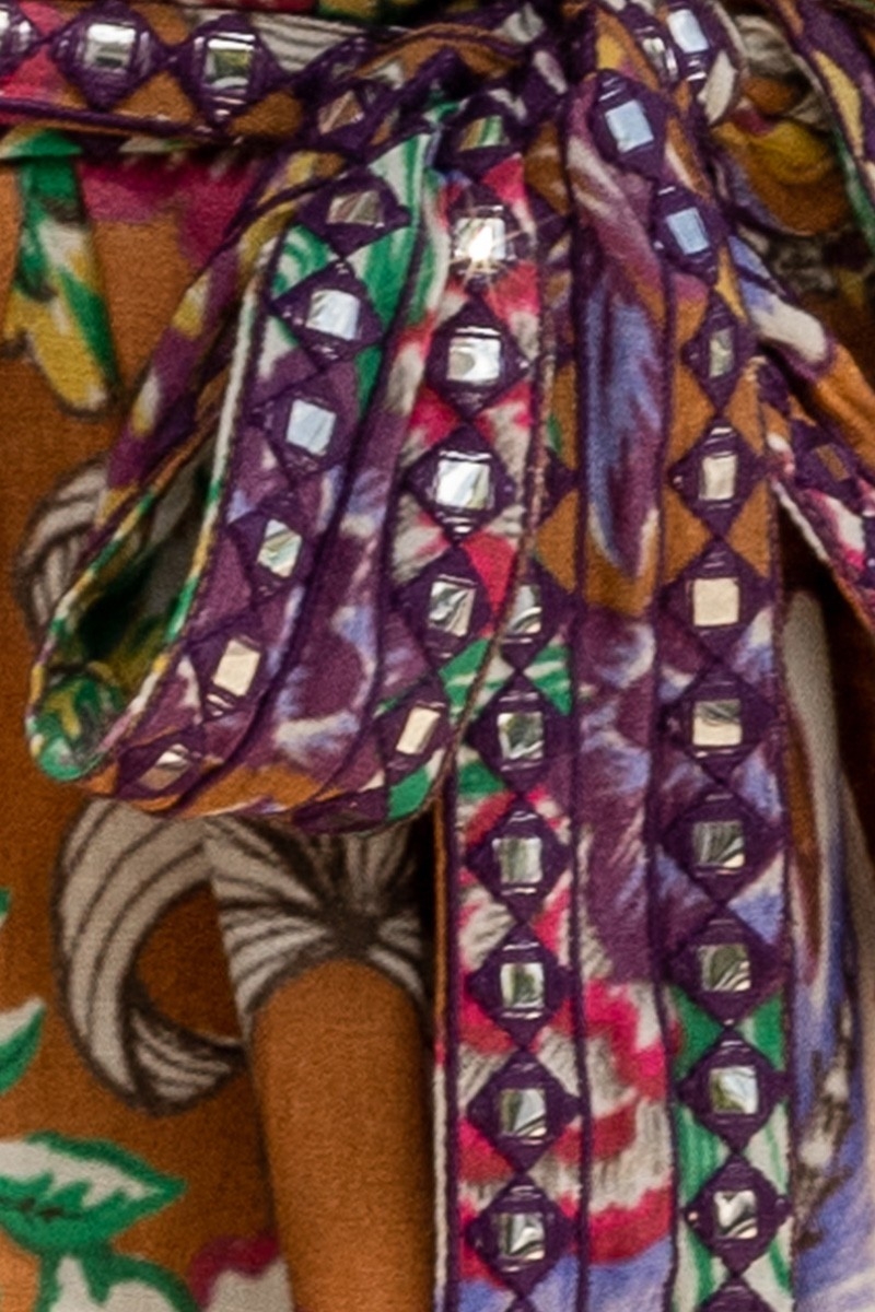 Long Dress Wallis - brown/multicolor - decorated with small mirrors - matching belt - Miss June Paris - 8