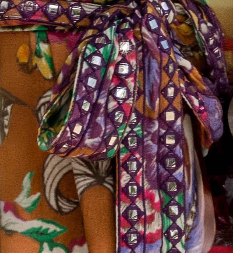 Long Dress Wallis - brown/multicolor - decorated with small mirrors - matching belt - Miss June Paris - 8