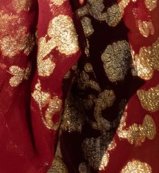 Kimono Court Leny - pêche/bordeaux - détails dorés - lurex - bohème - Miss June Paris - 6