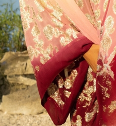 Kimono Court Leny - pêche/bordeaux - détails dorés - lurex - bohème - Miss June Paris - 7