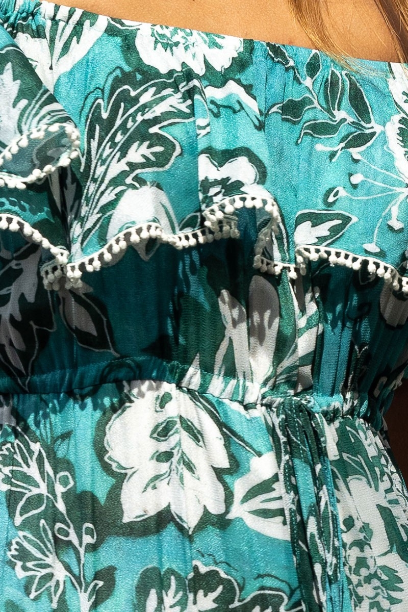 Long Dress Erica - green/blue - floral print - bohemian style - off-the-shoulder - Miss June Paris - 6