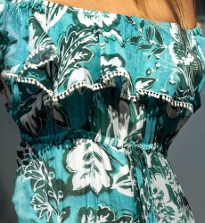 Robe Longue Erica - vert/bleu - imprimé fleuri - style bohème - épaules dénudées - Miss June Paris - 6