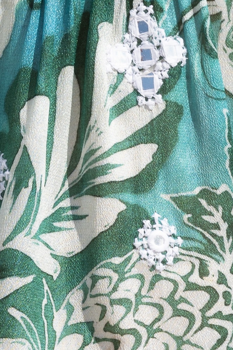 Mini Robe Lily - verte - imprimé blanc fleuri - à brételles - style bohème - Miss June Paris - 6