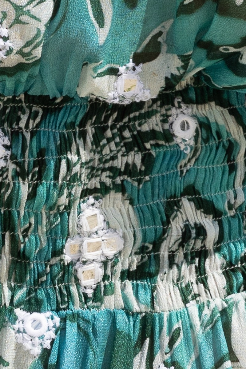Mini Robe Lily - verte - imprimé blanc fleuri - à brételles - style bohème - Miss June Paris - 7