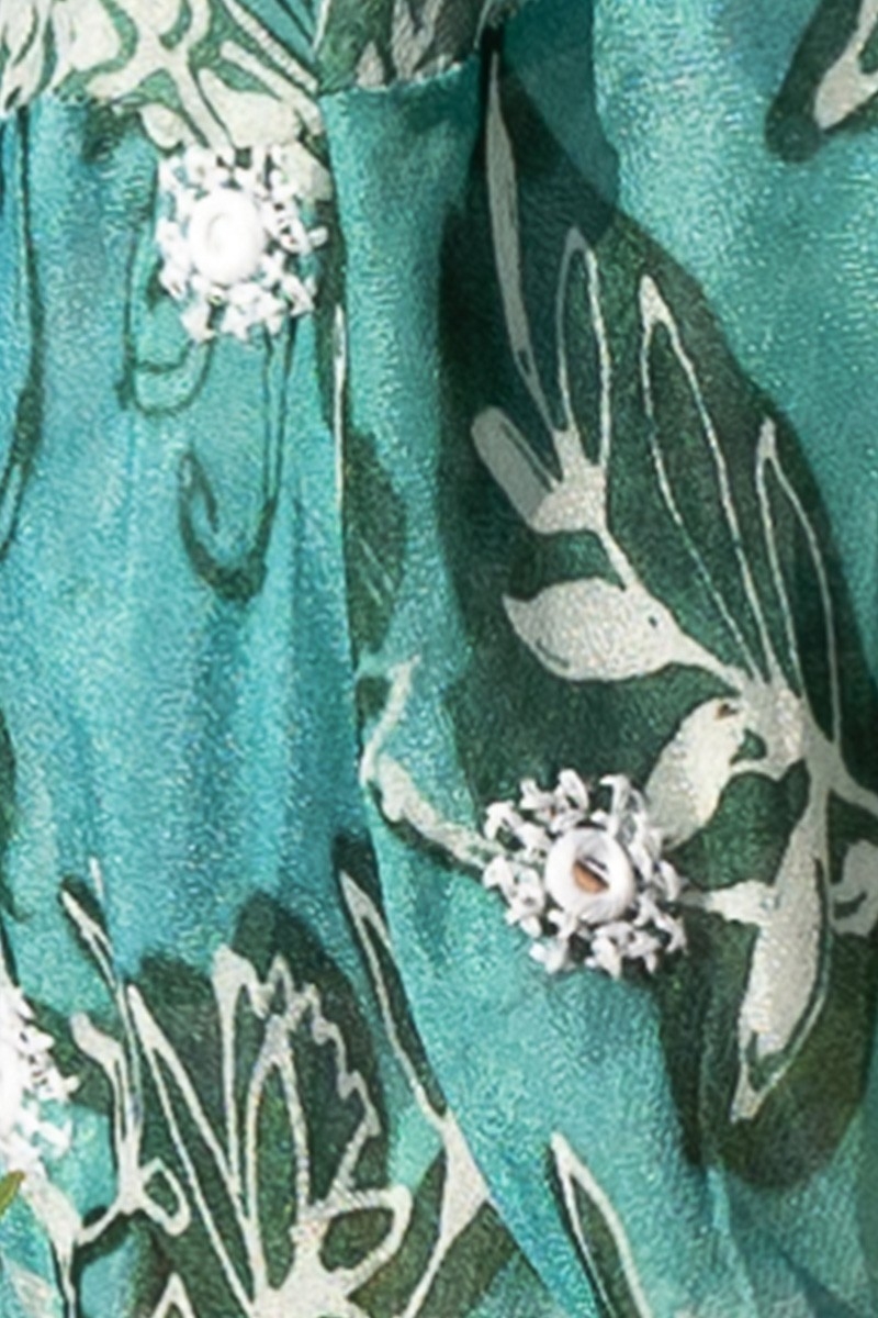 Jupe Asymetrique Izzy - verte - imprimé blanc fleuri - style bohème - Miss June Paris - 7