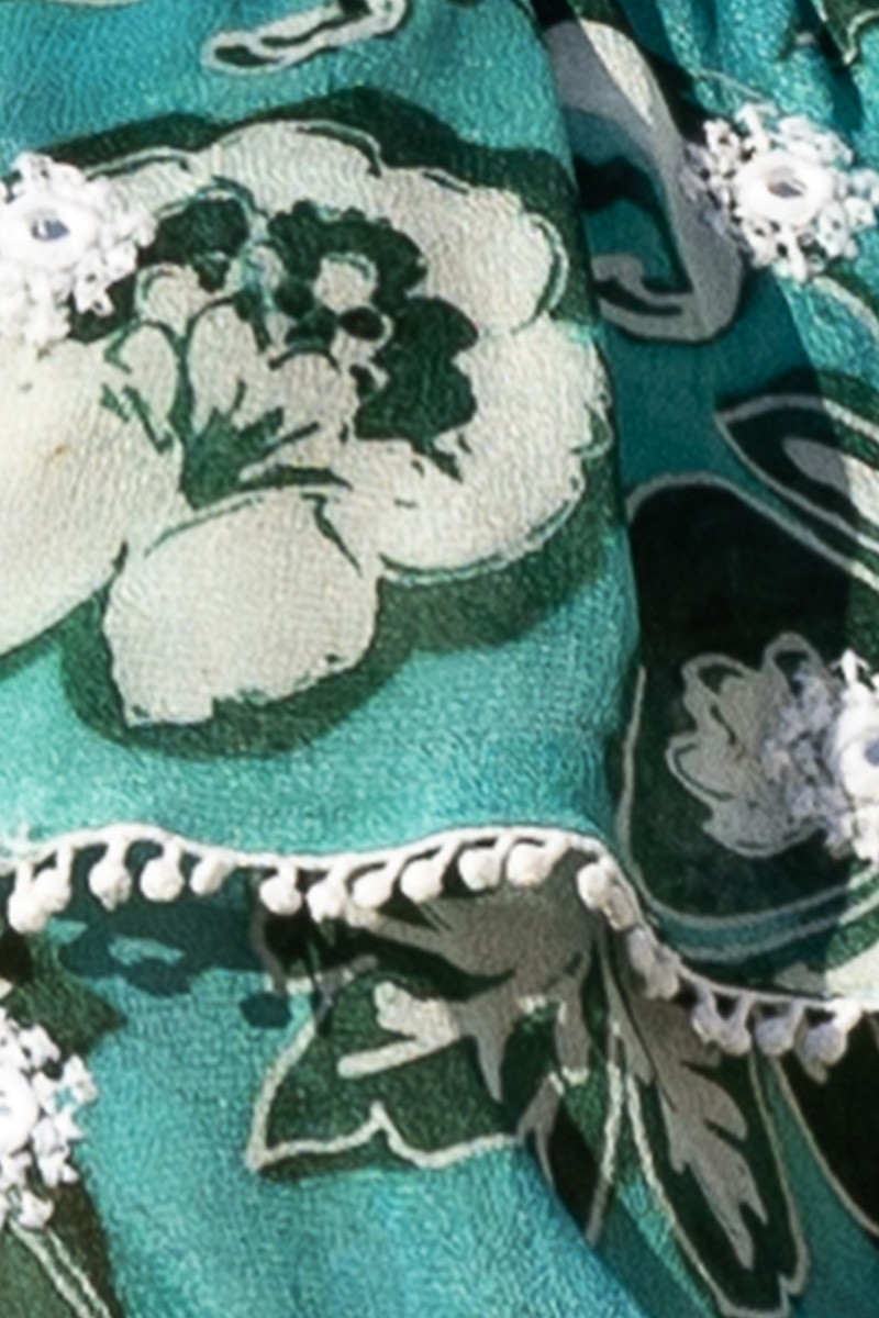 Top à Épaules Dénudées Thea - verte - imprimé blanc fleuri - style bohème - Miss June Paris - 6