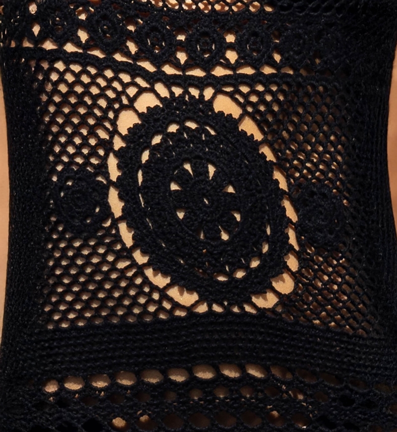 robe longue BIRKIN - noire - en crochet - manche longue - boheme - Miss June Paris - 7