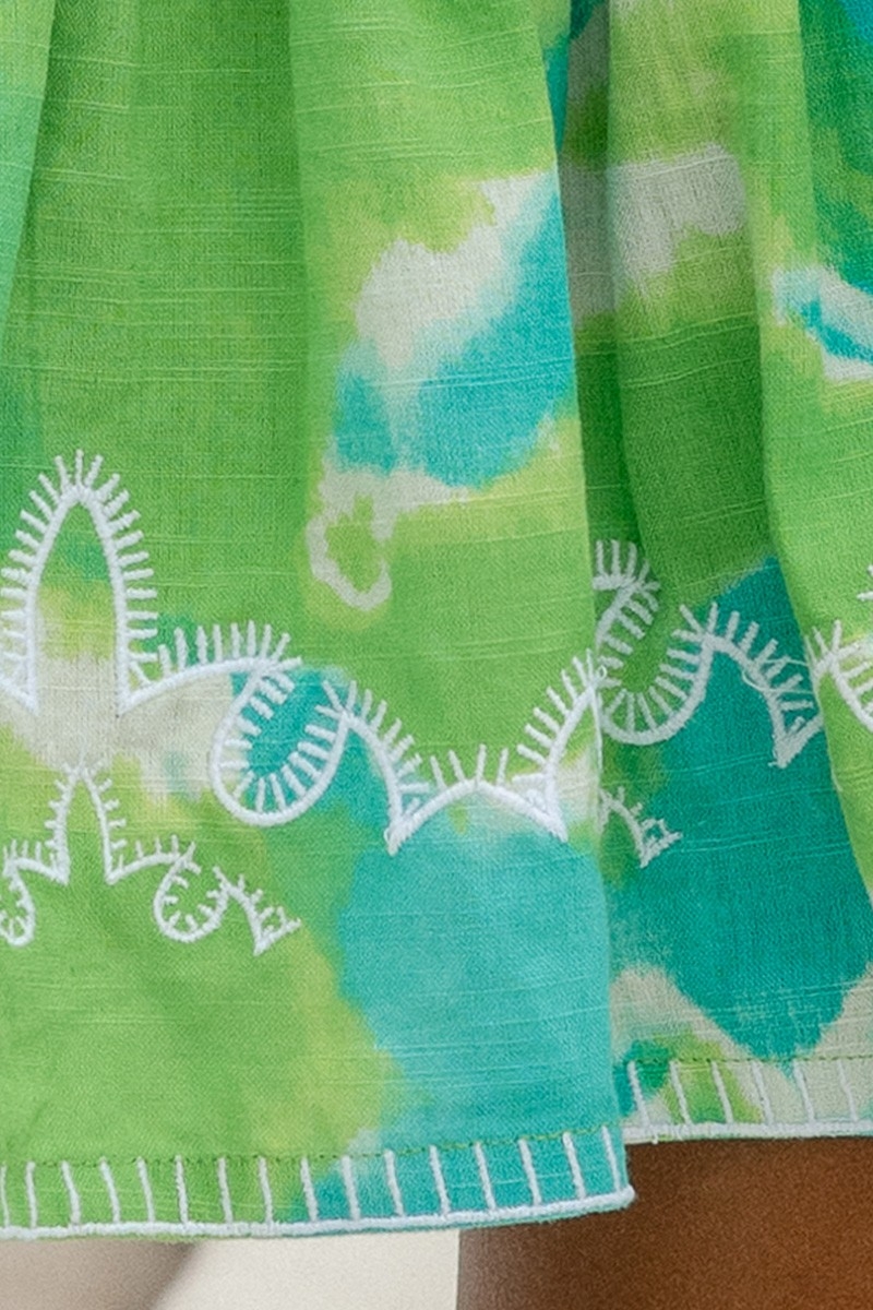 Falda Lelya – verde/agua – detalles bordados – estilo fruncido – estampado tie-dye – bohemio – Miss June Paris – 7
