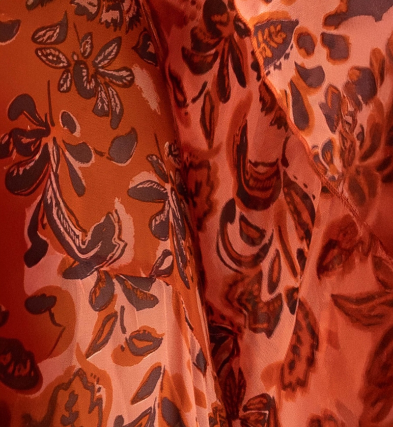 Robe Longue Vanessa - orange - motif fleuri - bretelles ajoustables - petits volants - boho chic - Miss June Paris - 6