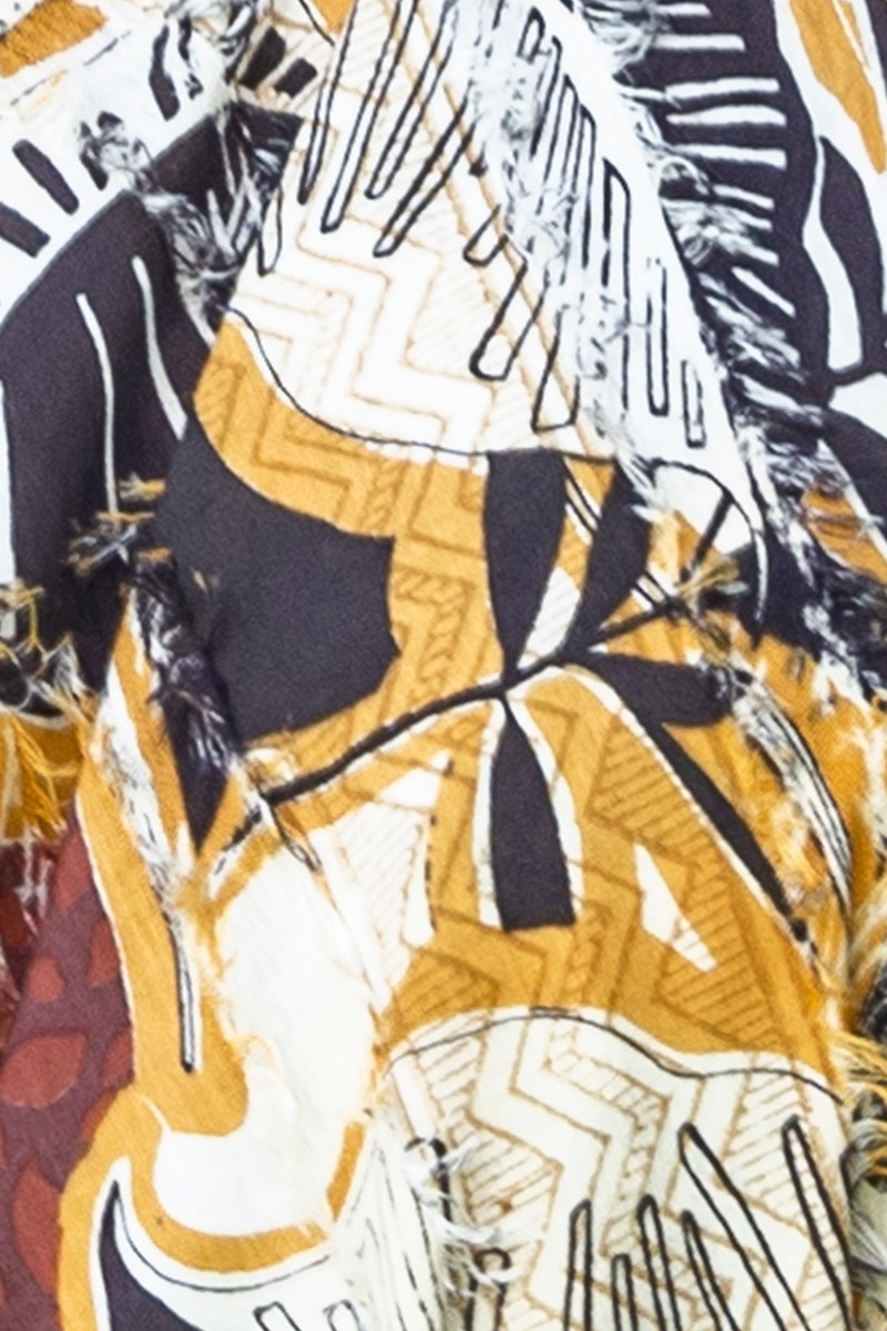 Long Dress Sarah - brown/mustard - tropical print - matching belt - boho - Miss June Paris - 5