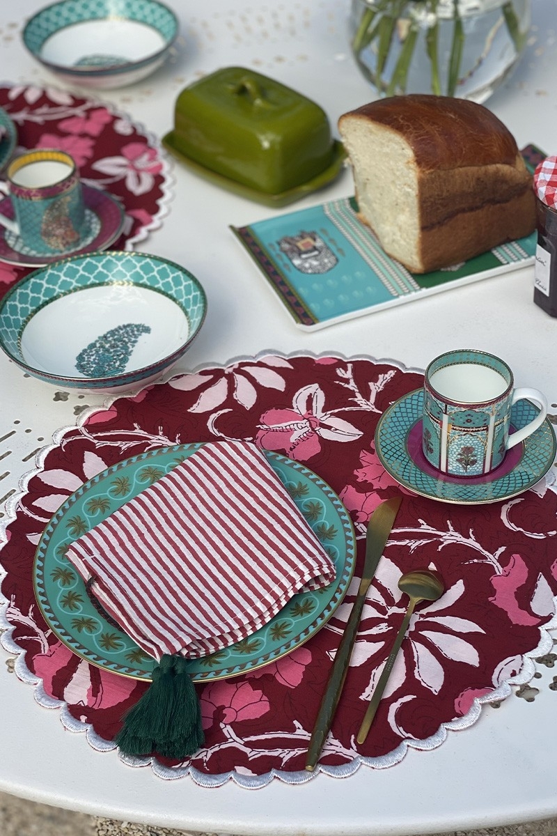 Set de table Red Blossom (Lot de 2) - motif fleuri  - 100% coton - style boho - Jardin Botanique - Miss June Paris - 2