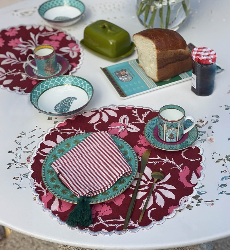 Set de table Red Blossom (Lot de 2) - motif fleuri  - 100% coton - style boho - Jardin Botanique - Miss June Paris - 2