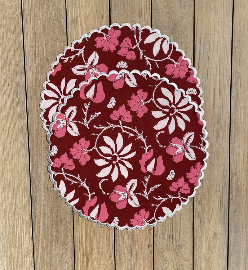 Set de table Red Blossom (Lot de 2) - motif fleuri  - 100% coton - style boho - Jardin Botanique - Miss June Paris - 4