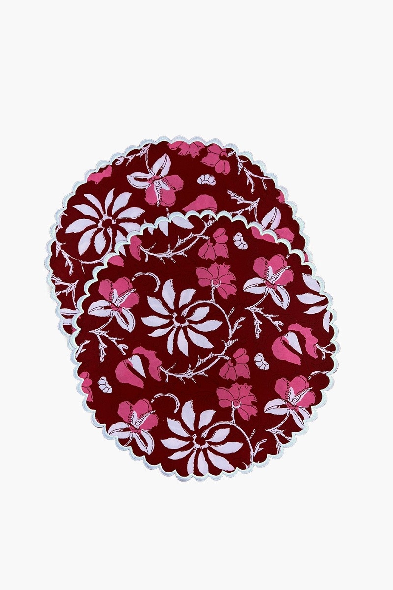Set de table Red Blossom (Lot de 2) - motif fleuri  - 100% coton - style boho - Jardin Botanique - Miss June Paris - 1